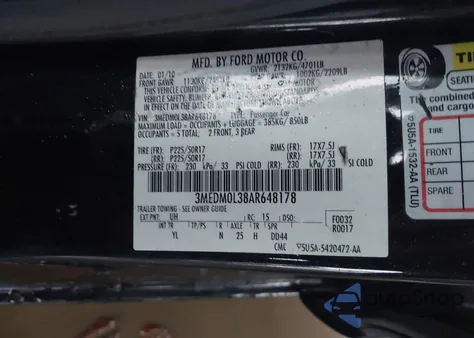 2010 Mercury Milan Hybrid из США, поврежденный, VIN 3MEDM0L38AR648178